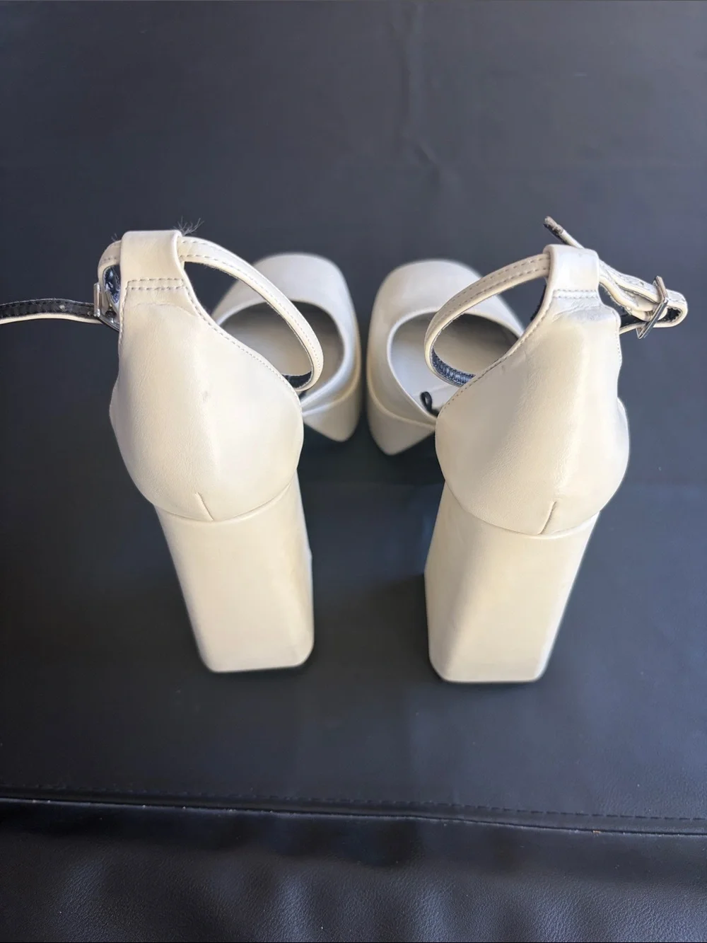 Zara White Chunky Block Heel Ankle Strap Pumps EU 41 US 10 Square Toe